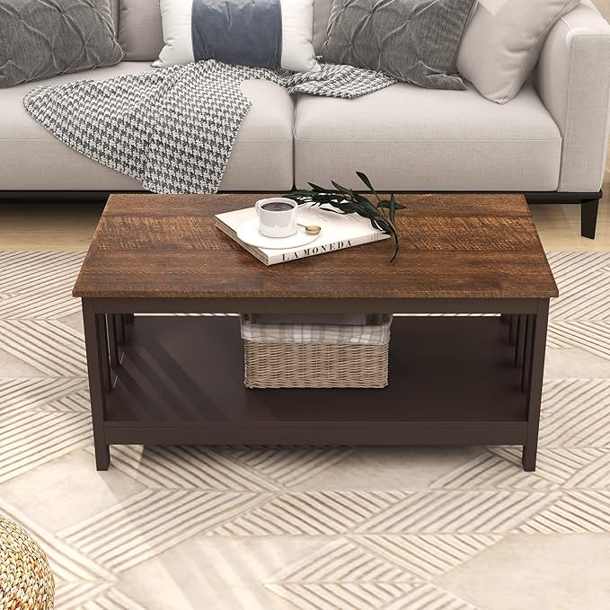 ChooChoo Farmhouse Coffee Table, Espresso Living Room Table