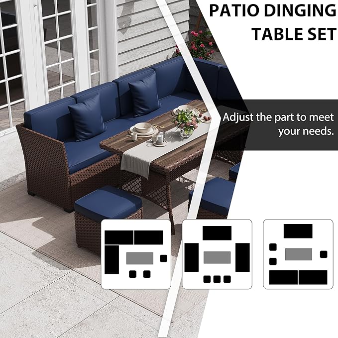KIGOTY 7 Piece Patio Furniture Set, Outdoor PE Wicker Rattan Outdoor Dining Set