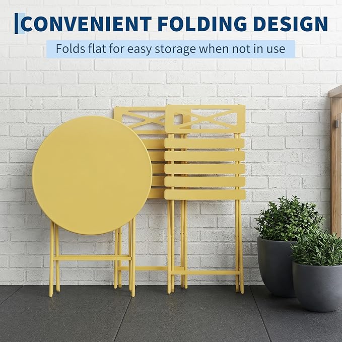 GarveeTech 3-Piece Folding Bistro Set, Heavy Duty Outdoor Patio Furniture
