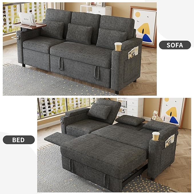 Sectional Sleeper Sofa with Pull Out Couch and Reclining Chair, Modern 3-in-1