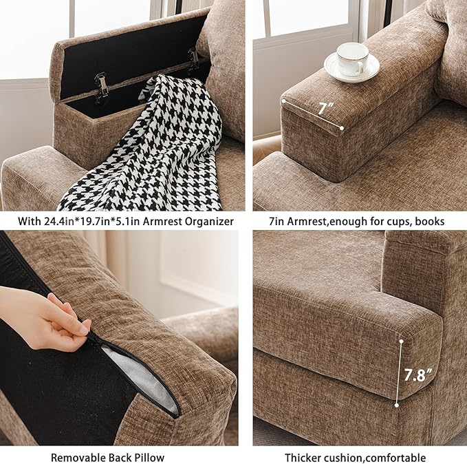 Oversized Accent Chair with Armrest Organizer, Living Room Chairs with 7.8''