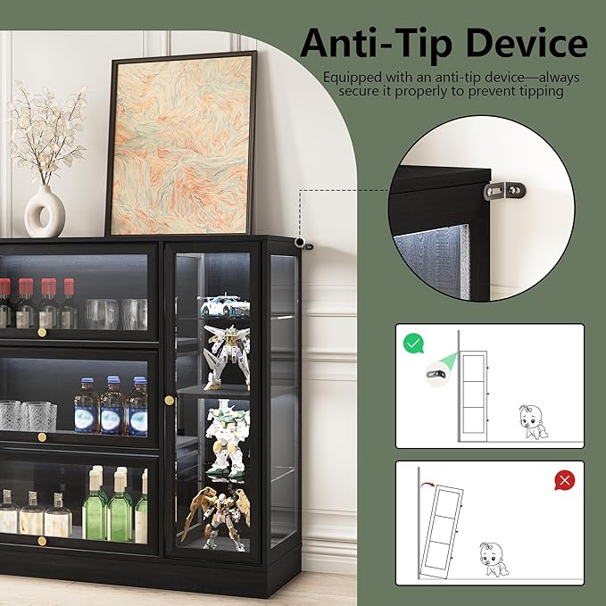Display Cabinet with Acrylic Glass Doors, Extra Wide Curio Cabinet with LED