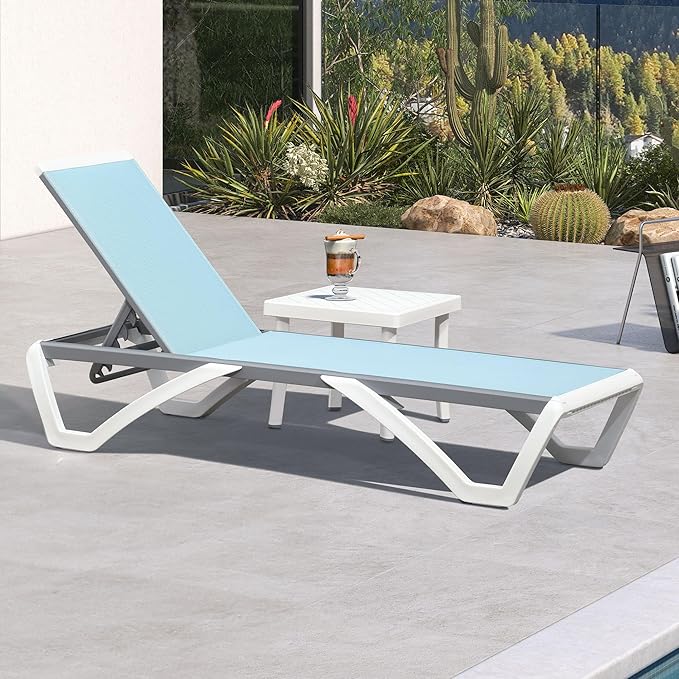 PURPLE LEAF Patio Chaise Lounge Chair Set Outside Aluminum Plastic Stackable