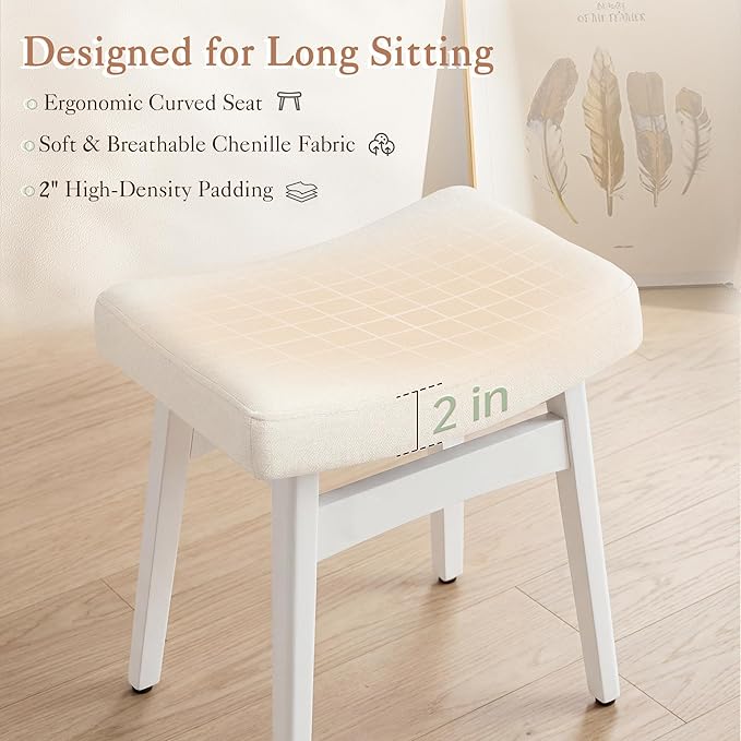 LUE BONA Solid Wood Vanity Bench Stool, 17.3" H Ergonomic Saddle Stool