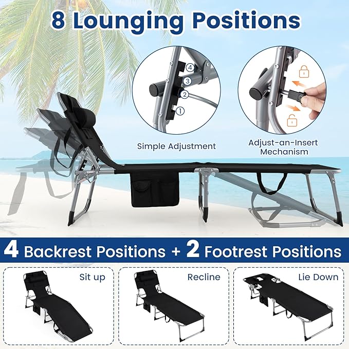Goplus Tanning Chair, Folding Adjustable Patio Lounge Chair