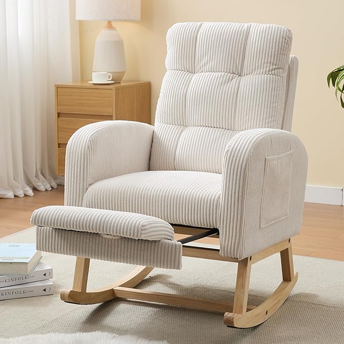 NIOIIKIT Nursery Rocking Chair, Corduroy Upholstered Rocking Chair