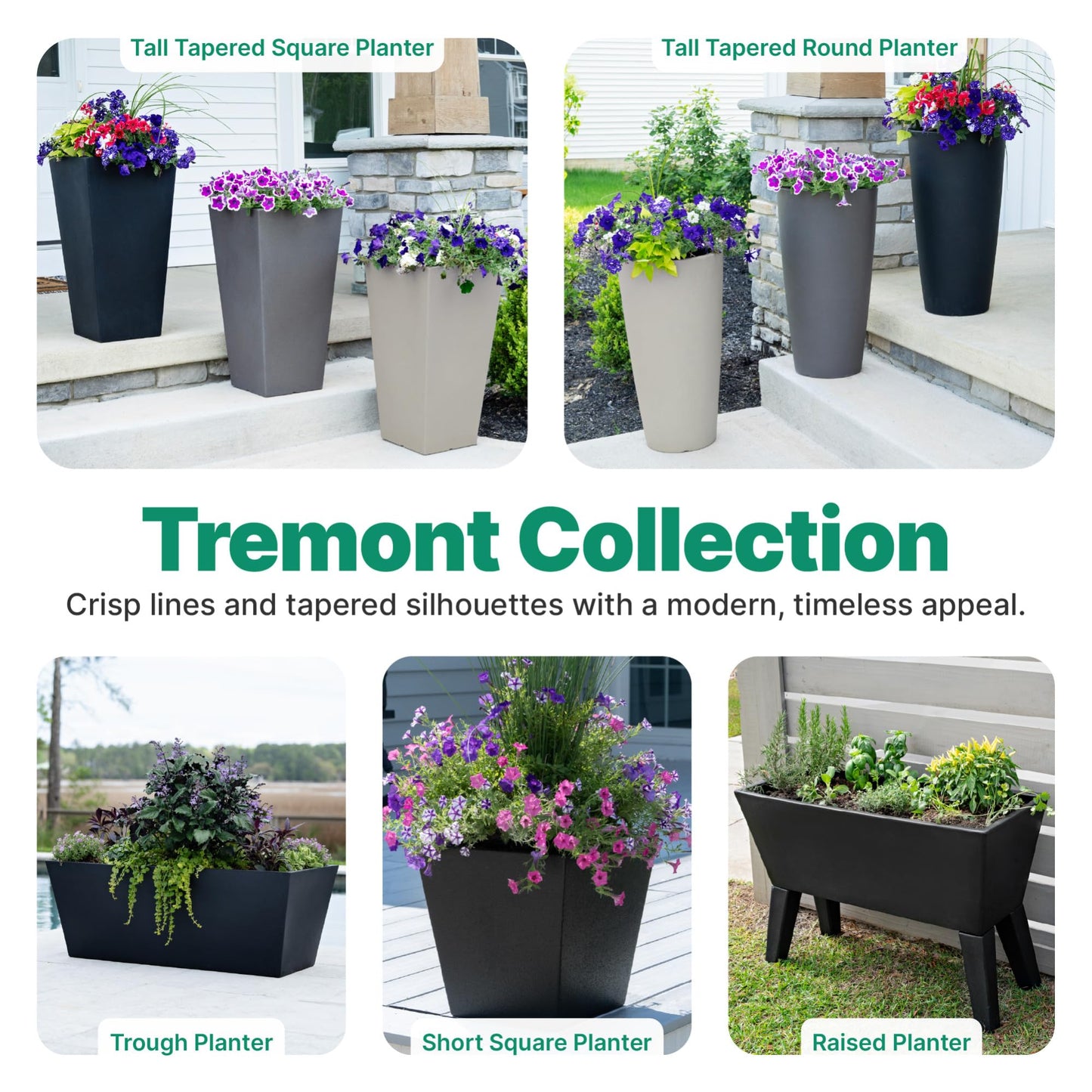 Step2 Tremont Tall Square Tapered Planter, 28", Indoor/Outdoor Plants, Efficient Drainage, Durable Resin, Dark Cedar