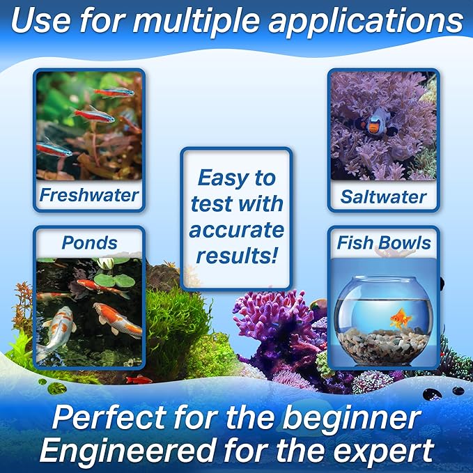 Ammonia Test Strips for Freshwater & Saltwater Fish Tank - Testing Strips for Fresh & Salt Water Aquarium - Lab Grade Water Tester Kit - 100 Count