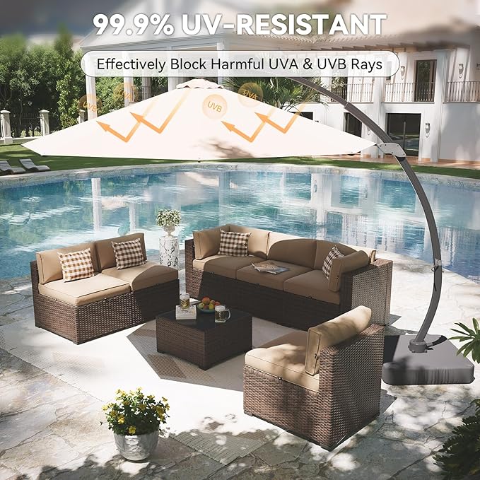 Aoxun Patio Furniture Set with Umbrella, 8 Piece Outdoor Sectional Sofas