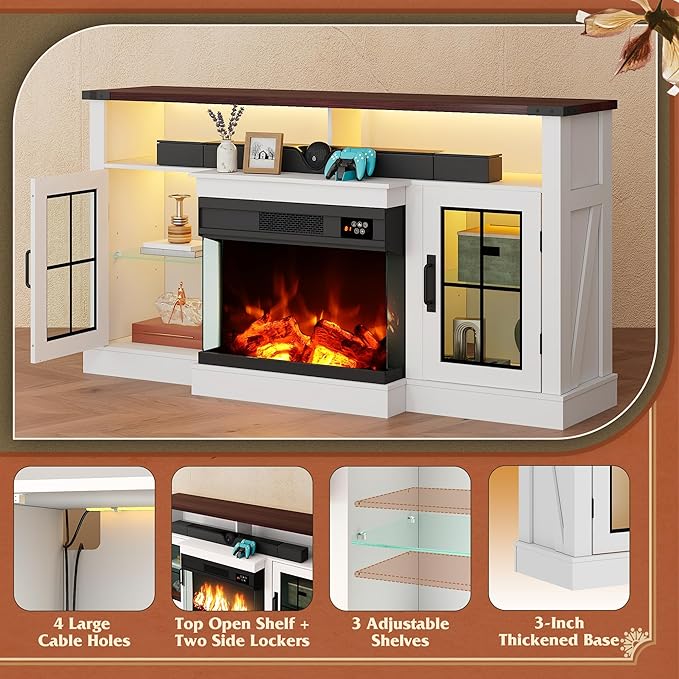 WLIVE 3-Sided Glass Electric Fireplace TV Stand