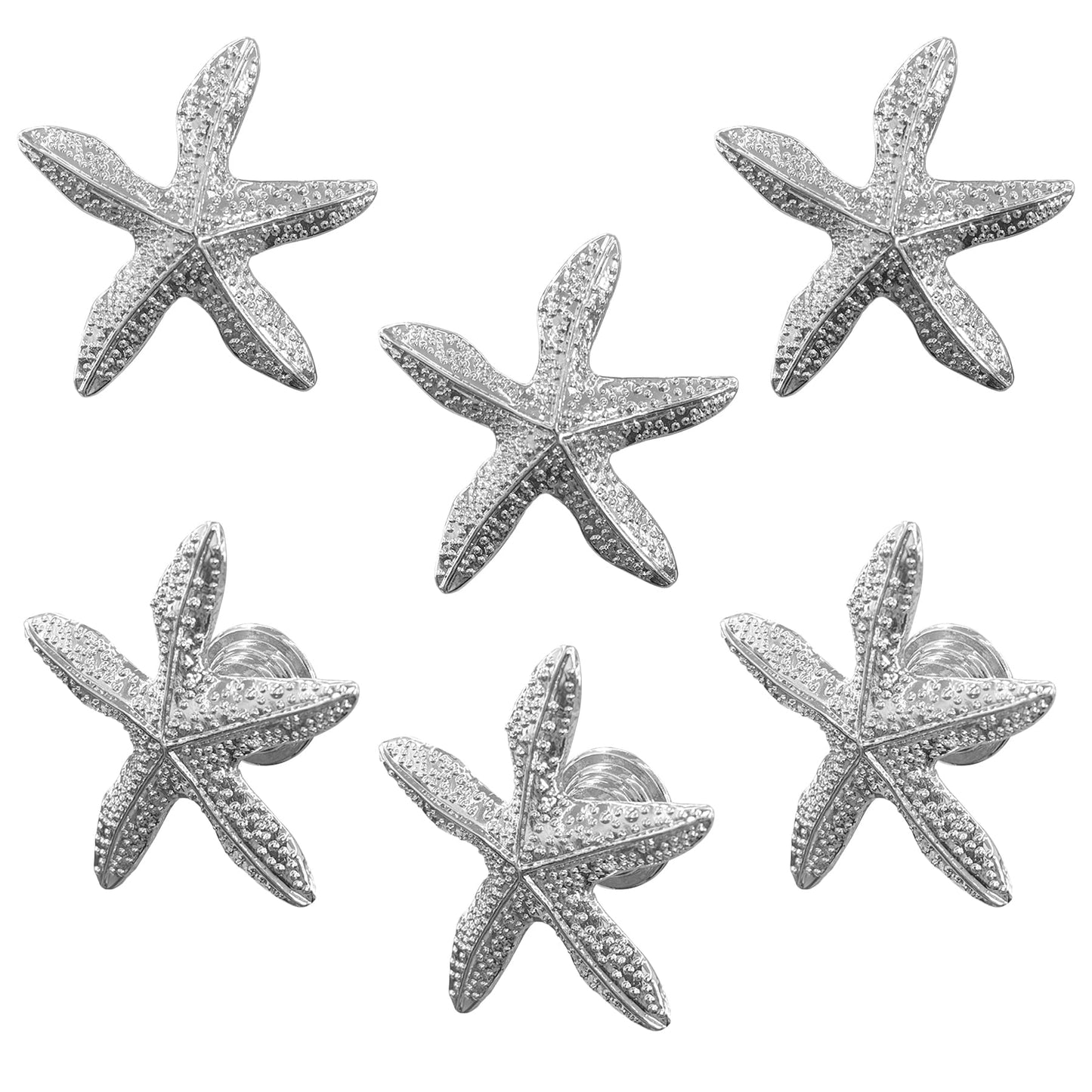 luluxing 6pcs Starfish Dresser Knobs Starfish Furniture Pull Knobs Silver Beach Ocean Theme Handles for Bathroom Kitchen Cupboard Wardrobe Decoration