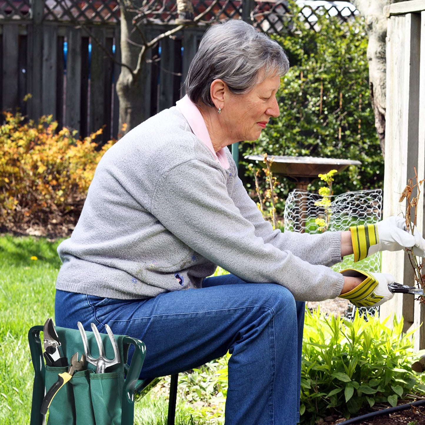 OFFICEJOY 2-in-1 Garden Kneeler & Seat, Folding Seat w/EVA Foam Kneeling Pad & Removable Tools Pouch, Sturdy Steel Frame, No Assembly, Portable Heavy Duty Garden Stool for Women & Men