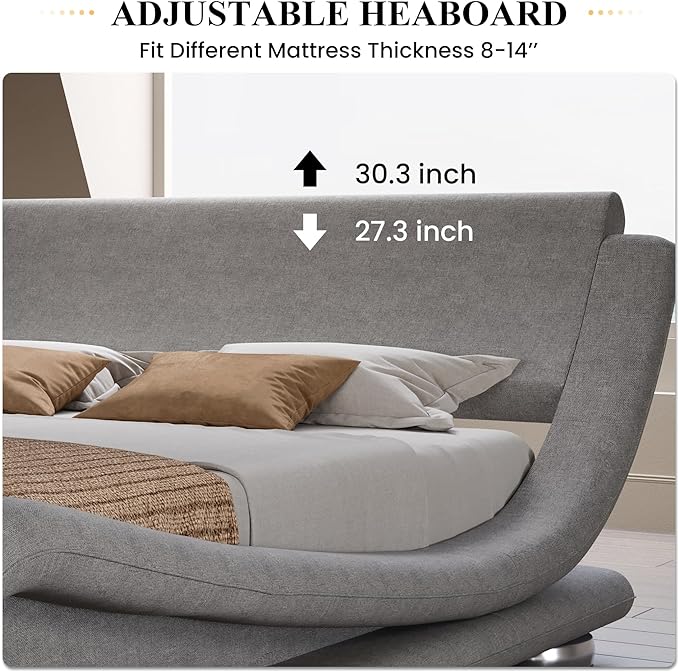 SHA CERLIN Full Size Upholstered Bed Frame, Deluxe Low Profile Sleigh Bed