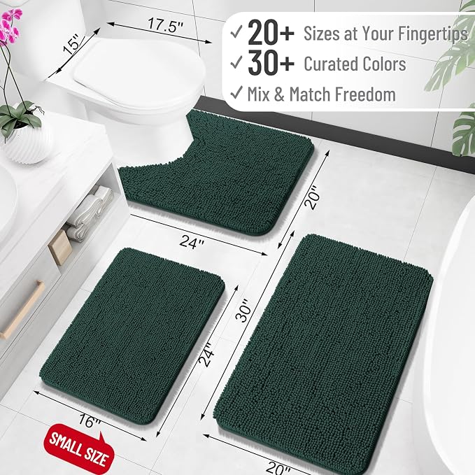 OLANLY Large Bathroom Rugs 40x24, Soft Absorbent Chenille Bath Rugs, Rubber Backing Quick Dry, Machine Washable Bath Mats for Bathroom Floor, Tub and Shower, Home Decor Accessories, Blackish Green