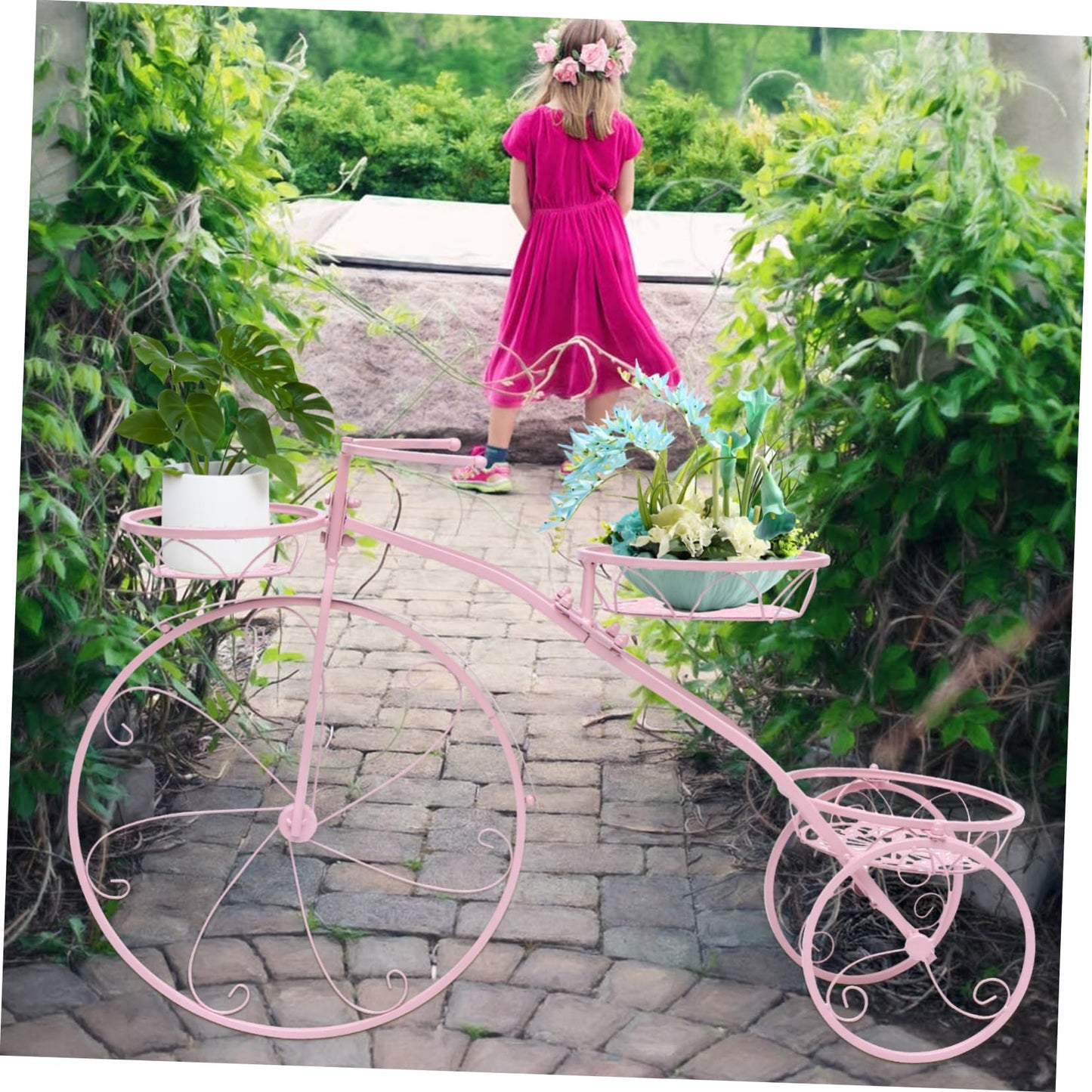 BCOATH Bicycle Plant Stand Multi-layer Flowerpot Rack Creative Iron Display for Balcony and Garden Durable and Unique Flower Holder Pink Color