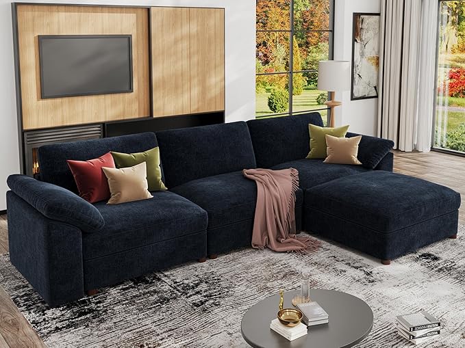 EASE MOOSE Blue Sectional Modular Sofa, FSC Certified Oversized L Shape