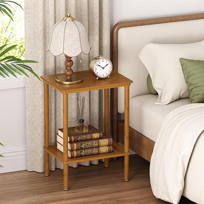 2-Tier Small Side Table, Narrow Entryway Table, Bedside End Table, Bamboo Night