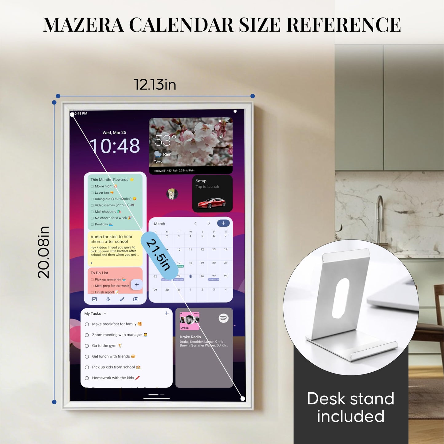 Mazera 21.5" Smart Family Hub & Digital Calendar - Electronic Wall Planner, Touchscreen Family Dashboard, Shared Calendar, No Subscription, Install Apps, Sync Schedules, Meal Planner, To Do Lists, Wall Mount & Stand