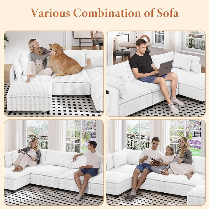 Vesgantti 109" L Shaped Cloud Sectional Couch, Comfy Corduroy Upholstered
