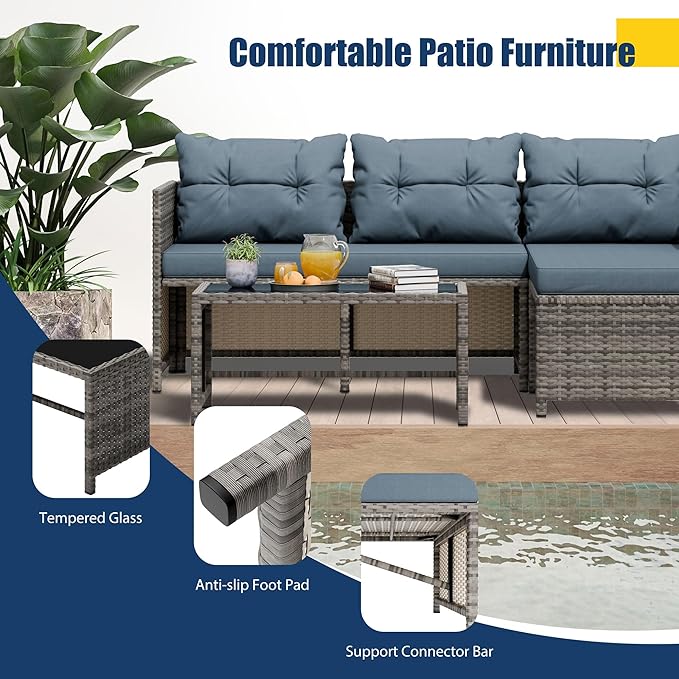 Vongrasig 3 Pieces Patio Furniture Sets, All-Weather Wicker Outdoor Sofa Couch
