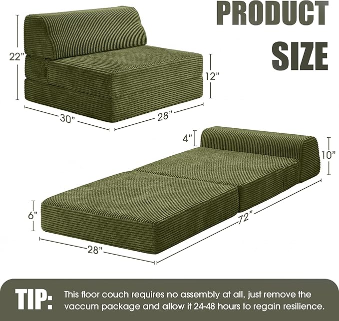 Kasunpul Folding Sofa Bed with Pillow, Memory Foam Fold Out Chair Bed,