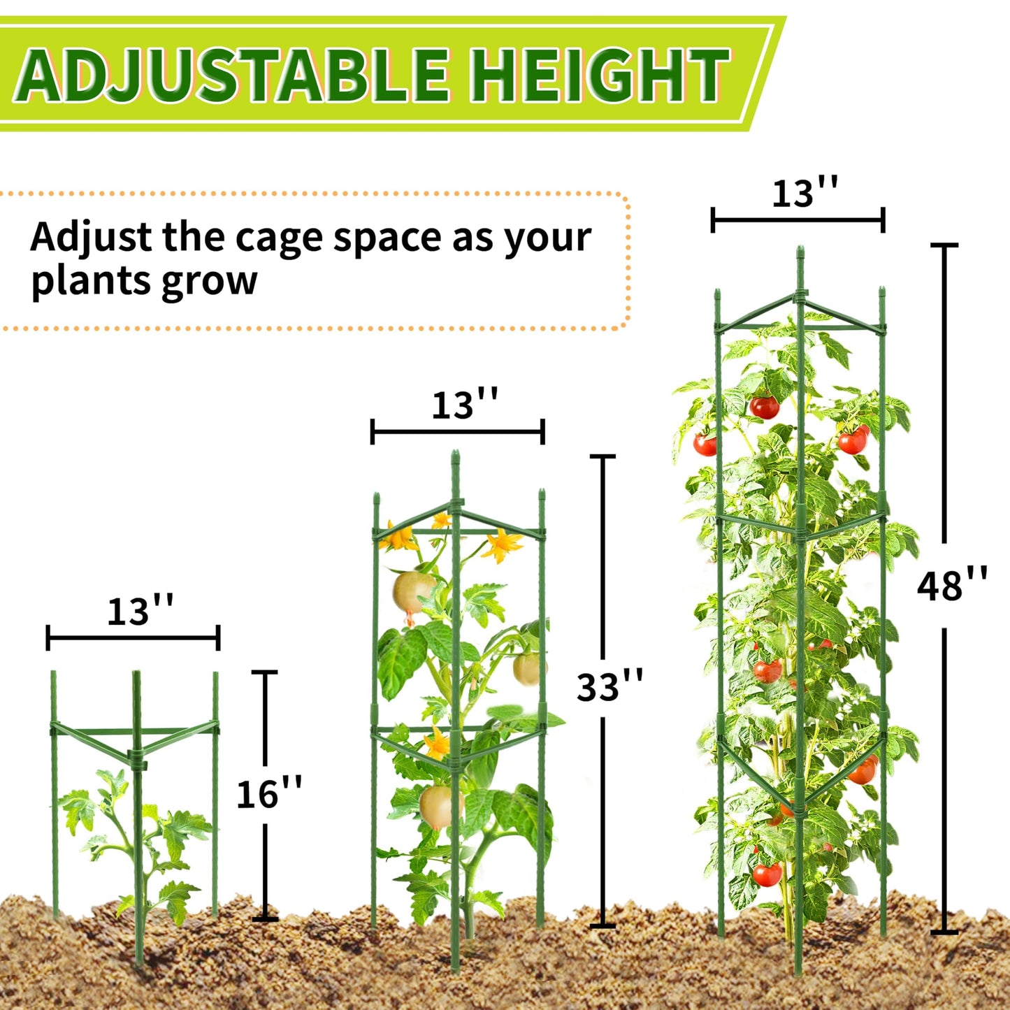 SORANGEUN 6 Pack 48 Inch Tomato Cages for Garden, Triangle Metal Plant Support with Rust-Resistant Coating, Heavy Duty Tomato Trellis for Raised Bed, Pots, Cucumbers, Peppers & Climbing Plants