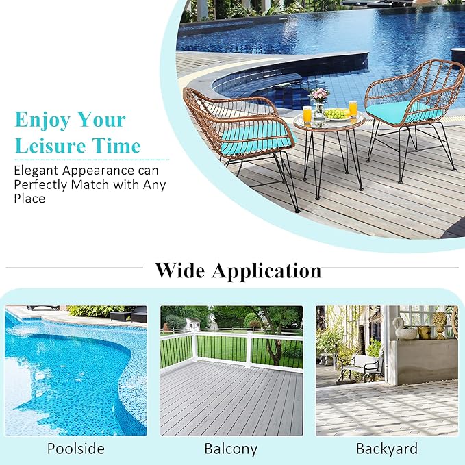 Tangkula 3 Pieces Patio Conversation Bistro Set, Outdoor Wicker Furniture