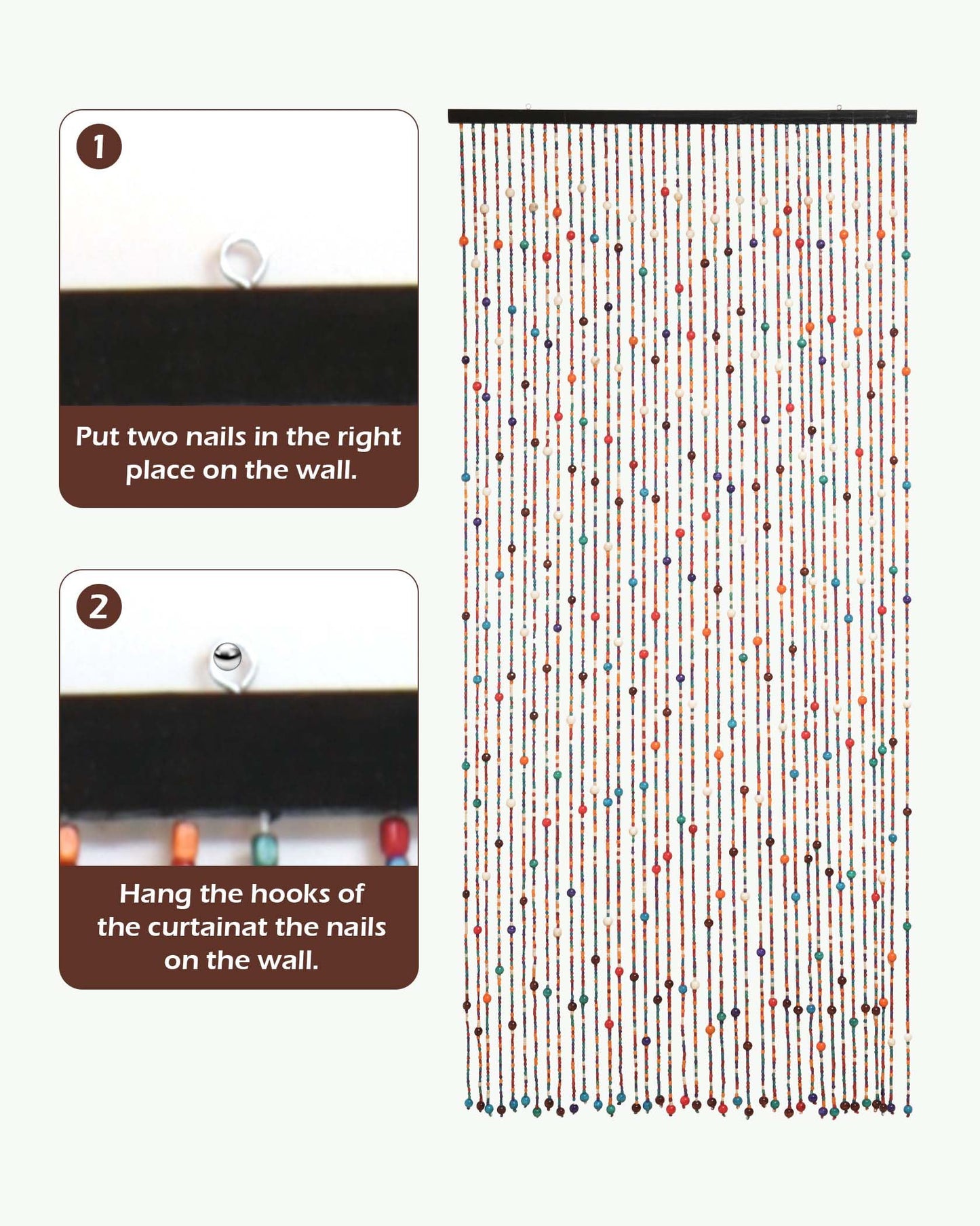 Ezcasch 38 Strands Beaded Curtain Bamboo Curtain for Doorways Multi-Scenario Application Purely Handmade Beaded Curtains as Insect Screen for Bedroom or Balcony 35.4" x 78.7", Rainbow