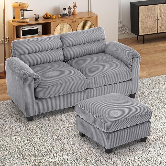 HAOMARKETS Corduroy 2-Piece Sofa Set, Upholstered Ottoman and Loveseat 2-Seater