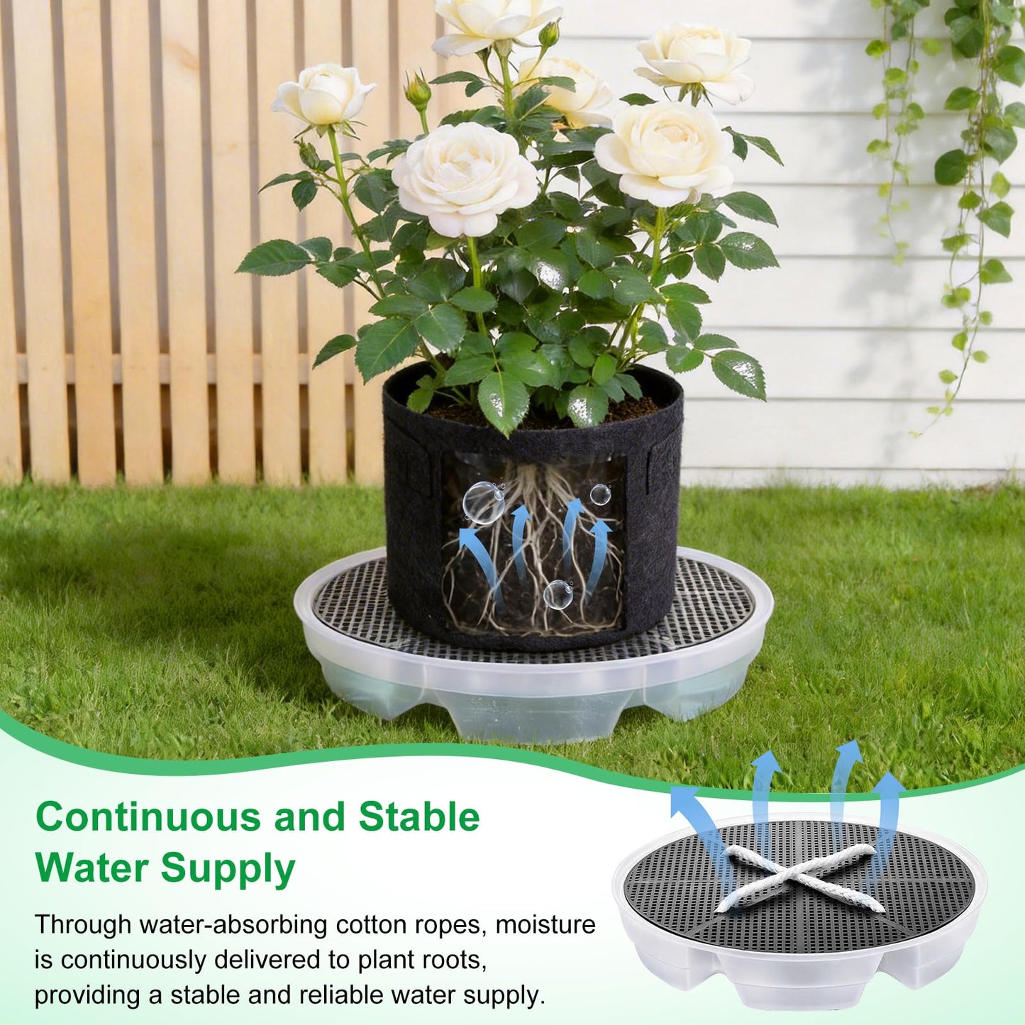 Yimomoyi 4 Pack Self-Watering Fabric Pot Base - Auto-Irrigation System Plant Saucer, Auto Watering Plant Water Tray Self Watering System for Indoor Greenhouse Grow Tent Garden