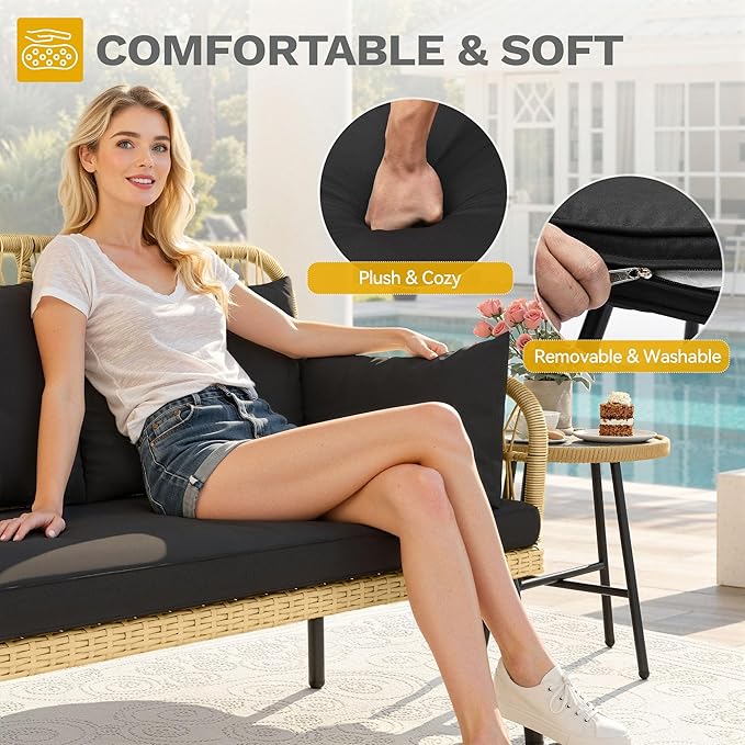 DWVO Outdoor Loveseat, Patio Wicker Furniture Set