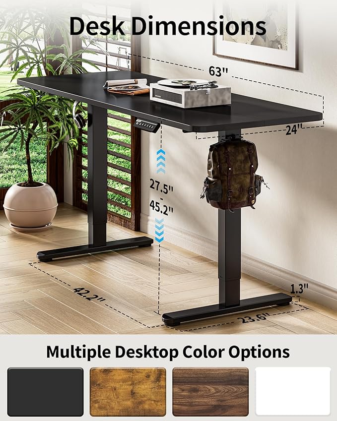 BIZUM Electric Standing Desk 63 x 24 Inch Computer Desk-Gaming Desk Black Home