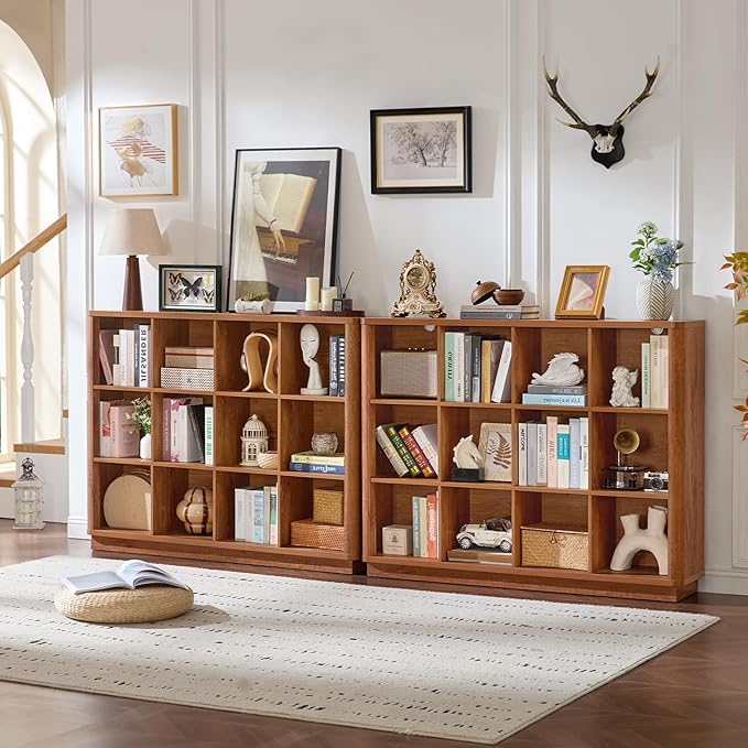Joaxswe 12 Cube Storage Organizer, Wood Floor Standing 3-Tier Cubby Bookcase