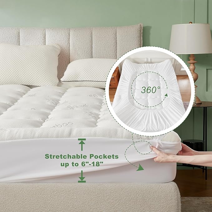 BEDLORE Queen Mattress Topper Viscose Derived from Bamboo, Thick Pillow Top