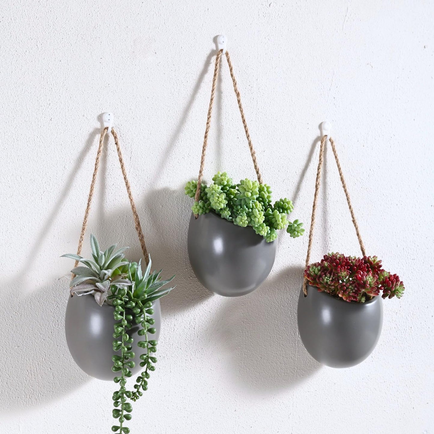 Kvetto Set of 3 Ceramic Wall Vases - Hanging Pocket Planters for Indoor Plants, Wall Decor for Entryway Hallway Bathroom Living Room Dining Room