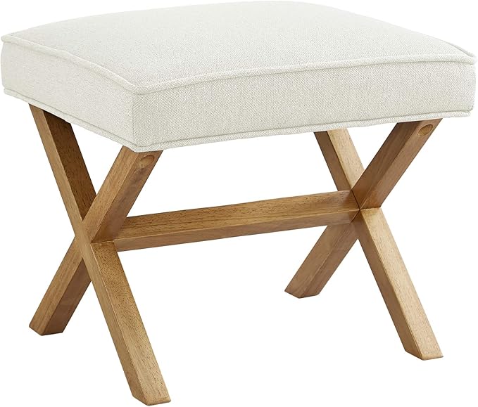 Amazon Basics Small Ottoman Foot Rest, Mid-Century Modern X Square Polyester