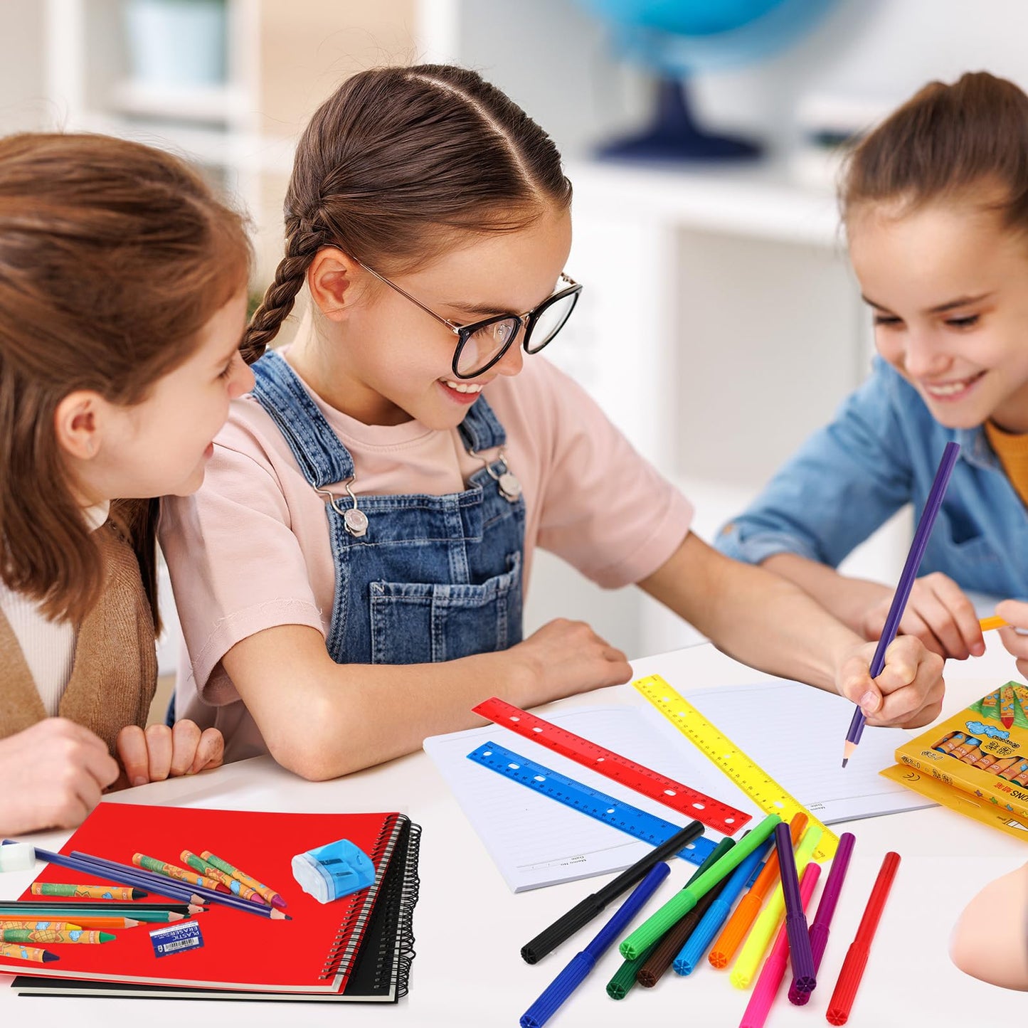Gilprop 352 Pcs School Supply Kit 4 Set Back to School Supplies for Students Essential Bundle Kit Include Pencil Notebook Ruler Glue Scissor Sticky Note Eraser Pencil Sharpener