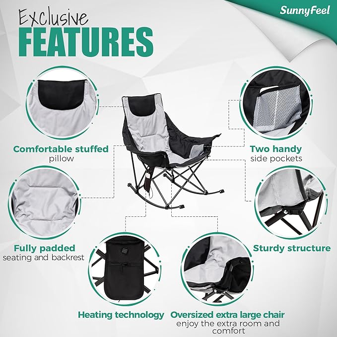 SUNNYFEEL Oversized Heated Rocking Camping Chair 2 Pack, Fully Padded Patio