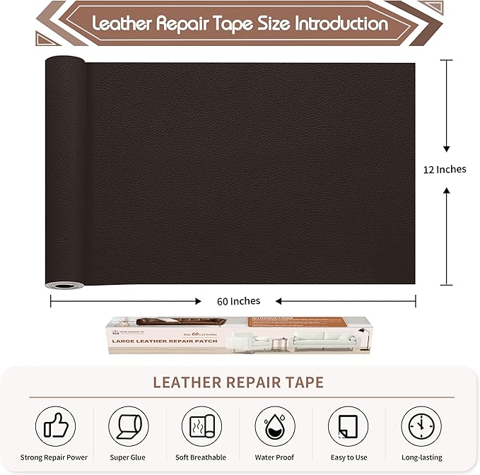 KING MOUNTAIN Leather Repair Patch, 12 x 60 Inches self Adhesive Leather Repair