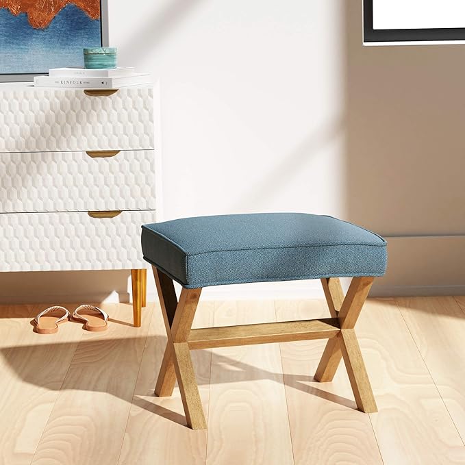Amazon Brand – Rivet Mid-Century Modern X Stool Ottoman Chair, Indigo