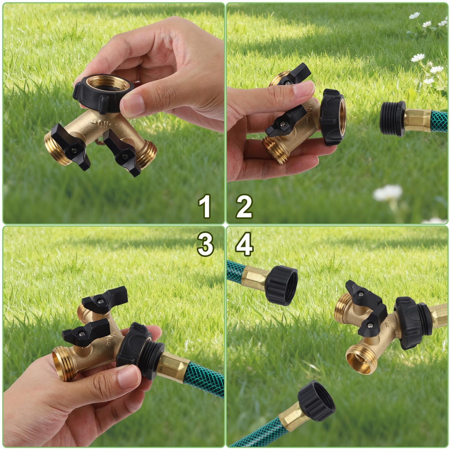 Biswing 2 Pack Garden Hose Splitter 2 Way, Heavy Duty Brass Connector Tap Splitter, Y Splitter 2 Valves with 4 Extra Rubber Washers