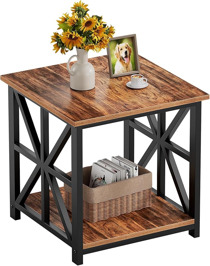 GreenForest End Table with 2-Tier Storage Shelf, 24 inch Large Side Table
