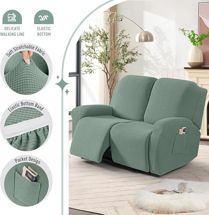 TAOCOCO Recliner Loveseat Slipcover, 6 Pieces Dual Recliner Sofa Covers