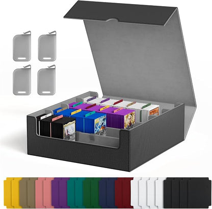 UAONO Trading Card Storage Box, Holds 2400 Sleeved Cards with 24 Dividers & 4 Stoppers, Magnetic Closure PU Leather Card Case for MTG, PTCG, YGO, Sports Cards (Black&Gray)