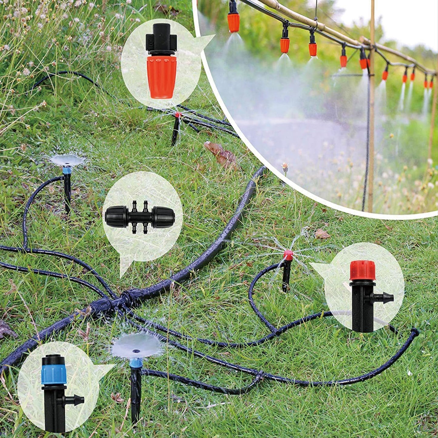 HEKIWAY 256FT Automatic Drip Irrigation System Kit,Automatic Garden Watering Misting System for Greenhouse, Yard, Plant ，Lawn with 1/2 inch Hose 1/4 inch Distribution Tubing and Accessories