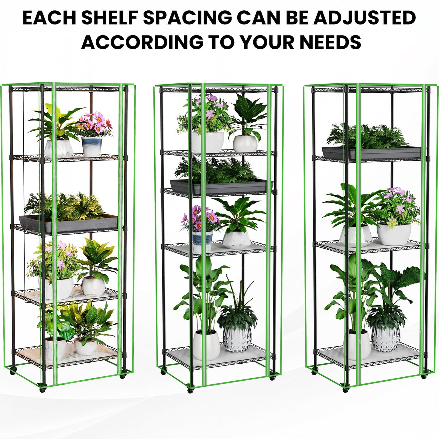Kweetle Indoor Greenhouse with Grow Light, 5 Tier Mini Greenhouse, Full Spectrum Grow Light with Timer, Plant Shelf with PVC Cover for Seed Starting, Herbs, Vegetables, Balcony, 23.6×17.7×70.8 Inch