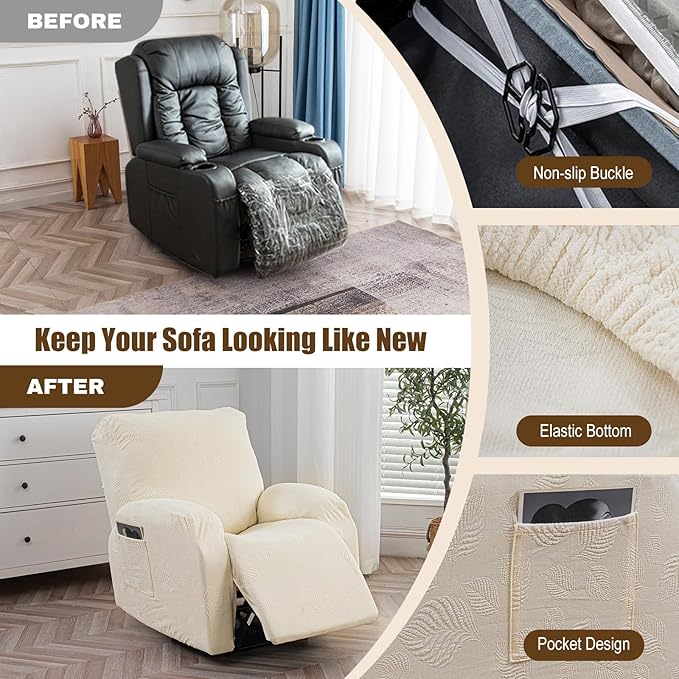 Gennia Recliner Chair Covers 3 Pieces, Waterproof Jacquard Reclining Chair Cover