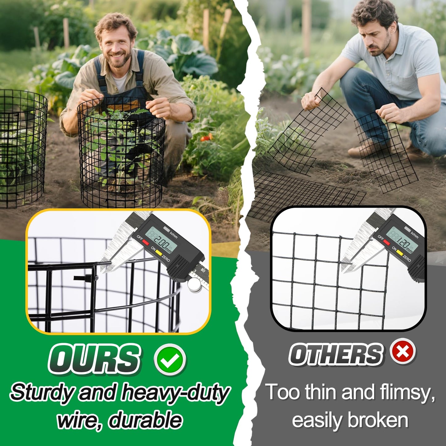 12-gauge Wire Pre-Bent Quick Setup Plant Protectors from Animals -14''H *13''Dia Chicken Wire Plant Cages to Keep Rabbits Deers Squirrels Out, Garden Bunny Barricades with Zip Ties Stakes, 5Pack