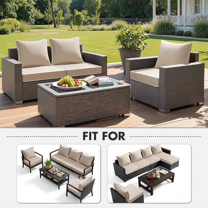 MIULEE Beige Outdoor Seat Cushion 22x24 Inch Waterproof & 3 Year Fade Resistant