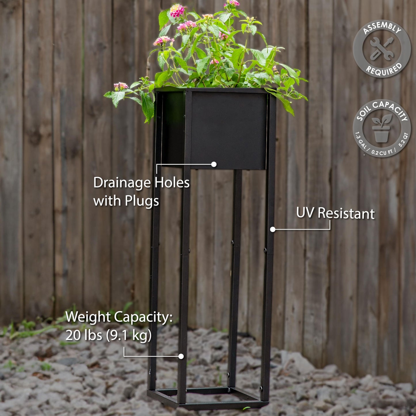 Sunnydaze Modern Simplicity 8.25" Square Metal Raised Planter Box with Legs - Set of 2 - Indoor or Outdoor Use - Black - 27" H